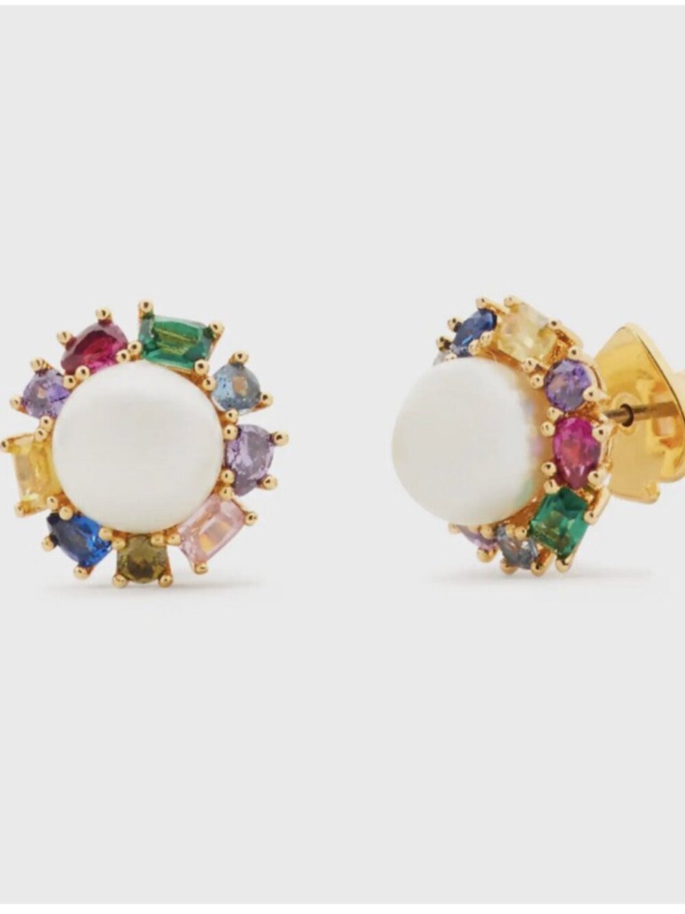 Kate Spade Multicolor Crystal Pearl Stud Earrings Gold Rainbow Earrings🌈✨
